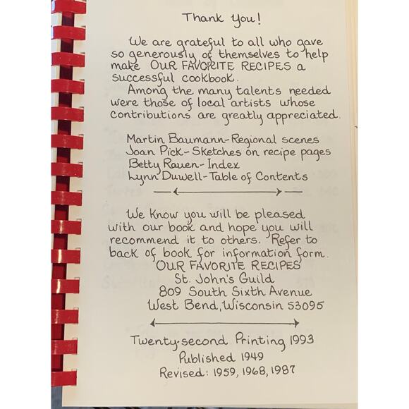 1993 Vtg Cookbook Our Favorite Recipes Plastic Bound Paperback St John's Guild - Picture 3 of 9